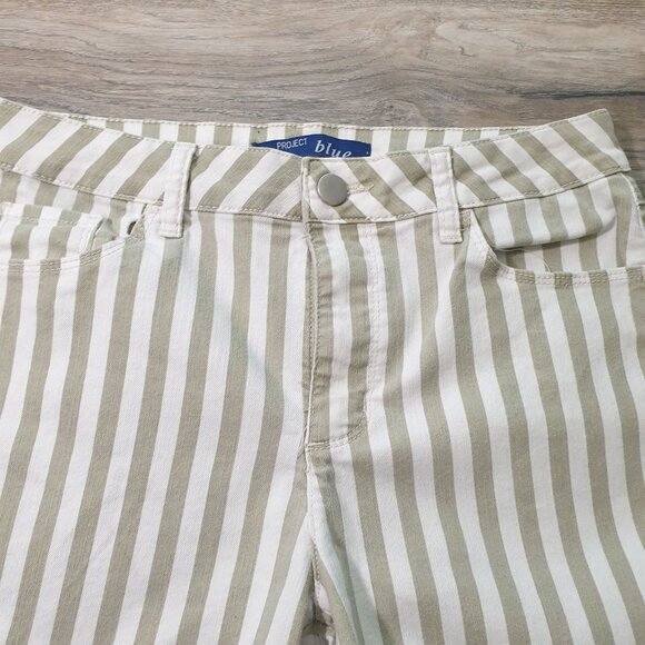 Women Striped Bermuda Shorts Size 10 Project Blue Cotton Blend Frayed Hem Fit - Picture 3 of 6